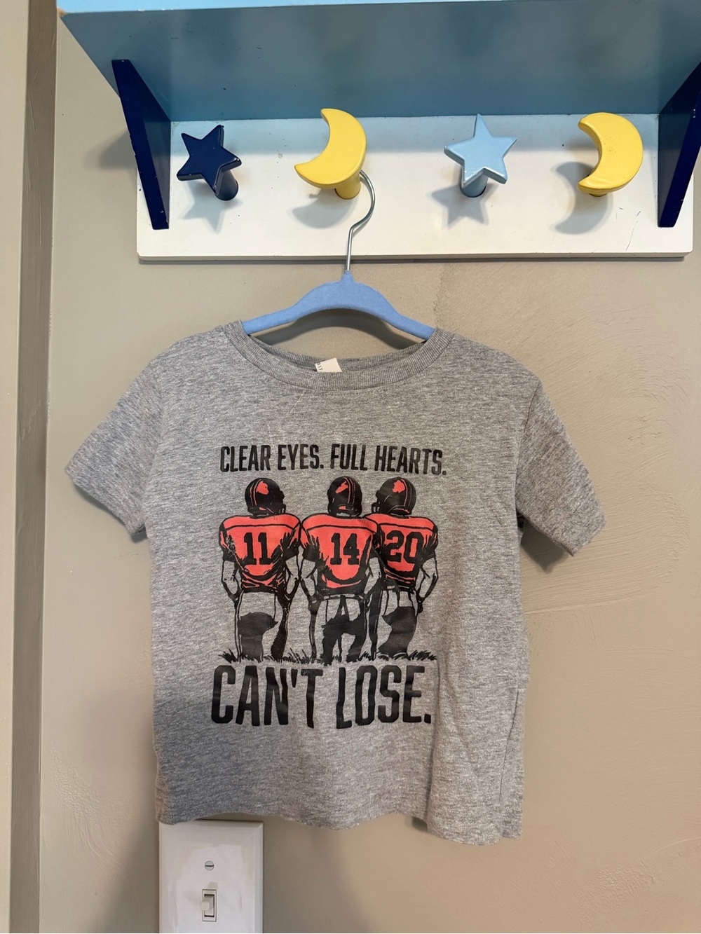 Rabbit Skins Grey Kids' Short-Sleeve Football Graphic Tee with Red Accents